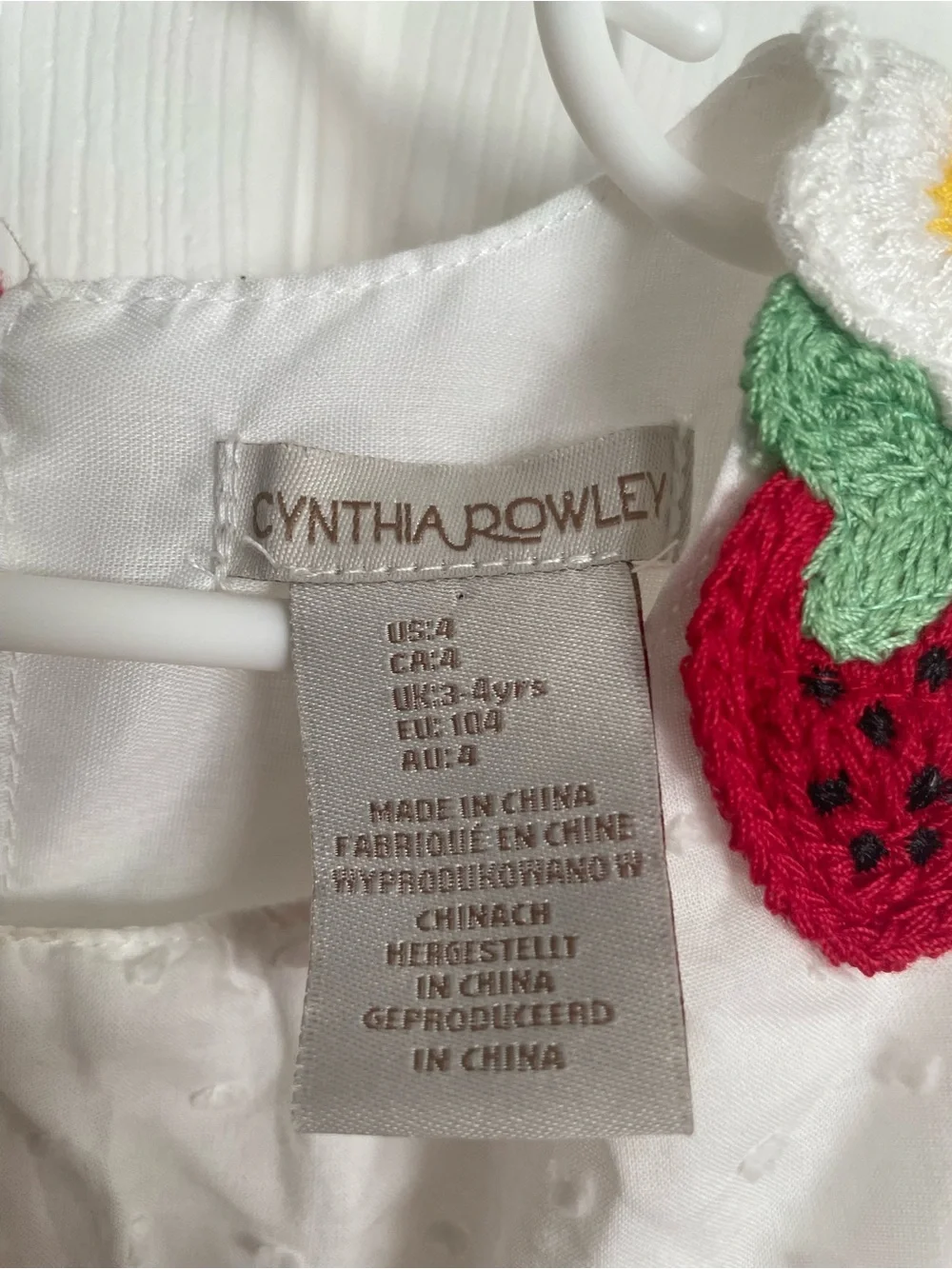 Cynthia Rowley Girls size 4  White Eyelet Dress with Strawberry Embroidered